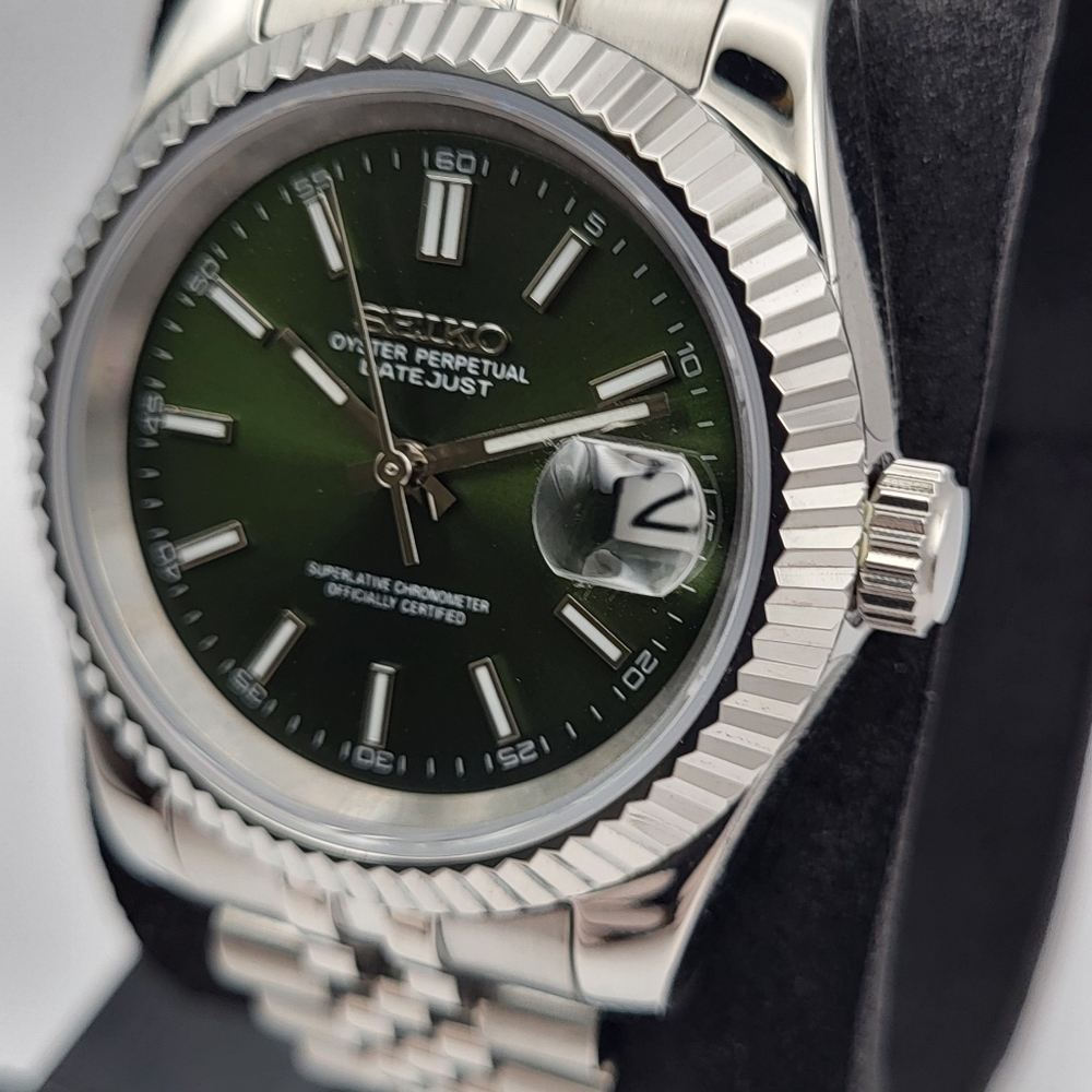 New Seiko Mod 39mm Automatic Watch Dark Green Sunburst Dial